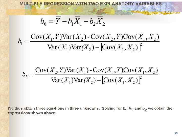 MULTIPLE REGRESSION WITH TWO EXPLANATORY VARIABLES We thus obtain three equations in three unknowns.