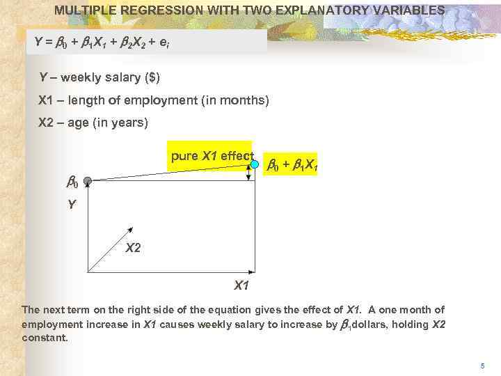 MULTIPLE REGRESSION WITH TWO EXPLANATORY VARIABLES Y = b 0 + b 1 X