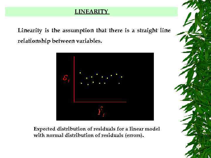 LINEARITY Linearity is the assumption that there is a straight line relationship between variables.