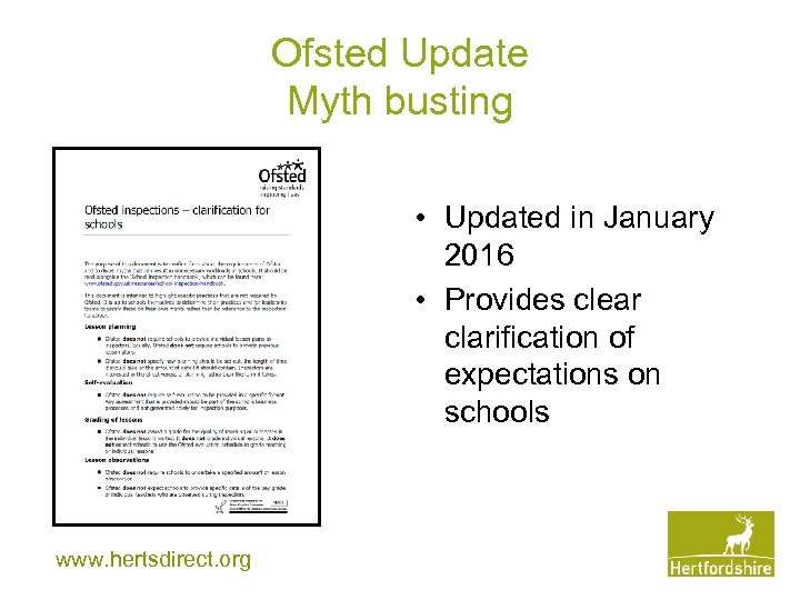 Ofsted Update Myth busting • Updated in January 2016 • Provides clear clarification of