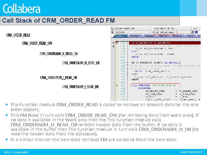 Call Stack of CRM_ORDER_READ FM • The Function module CRM_ORDER_READ is called to retrieve