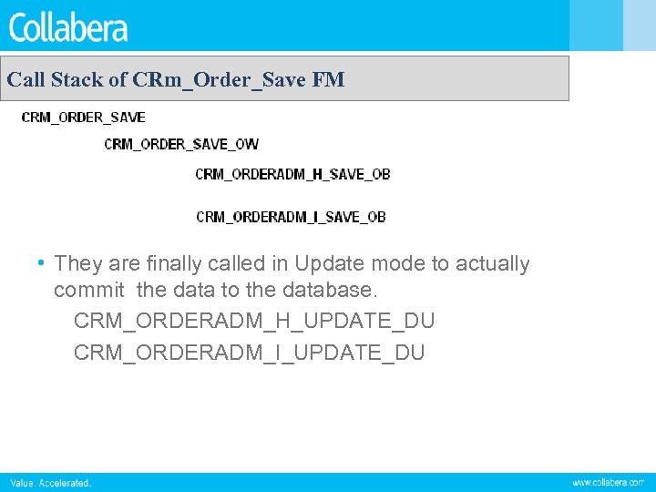 Call Stack of CRm_Order_Save FM • They are finally called in Update mode to