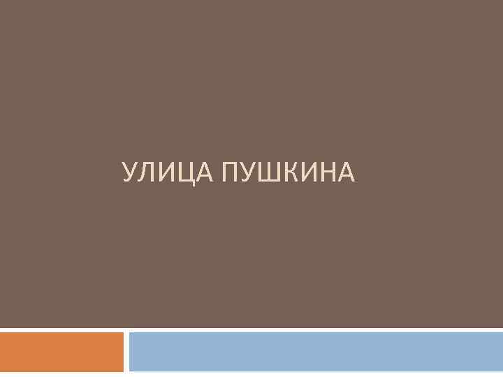 УЛИЦА ПУШКИНА 