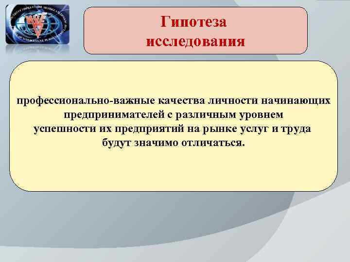 Гипотеза исследования профессионально-важные качества личности начинающих предпринимателей с различным уровнем успешности их предприятий на