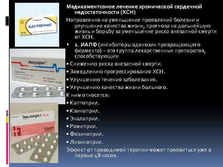 Медикаментозное лечение хронической сердечной недостаточности (ХСН) Направленно на уменьшение проявлений болезни и улучшение качества