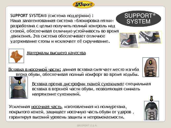 SUPPORT SYSTEM® (система поддержки) : Наша запатентованная система «блокировка пятки» разработана с целью получить