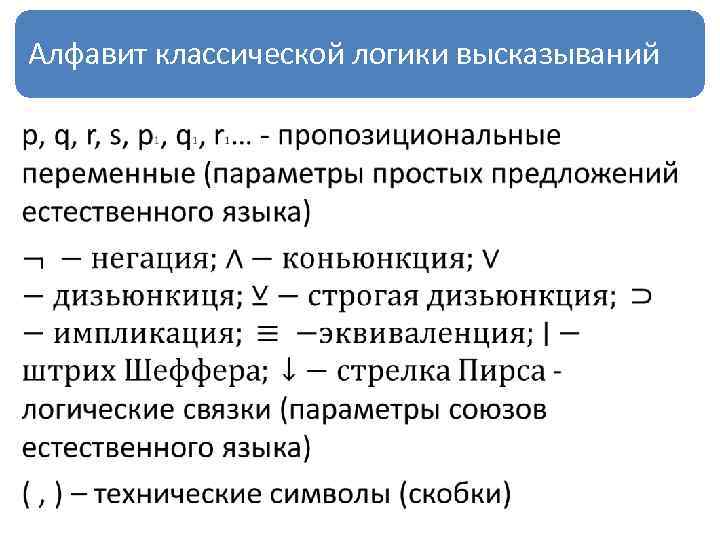 Алфавит классической логики высказываний • 