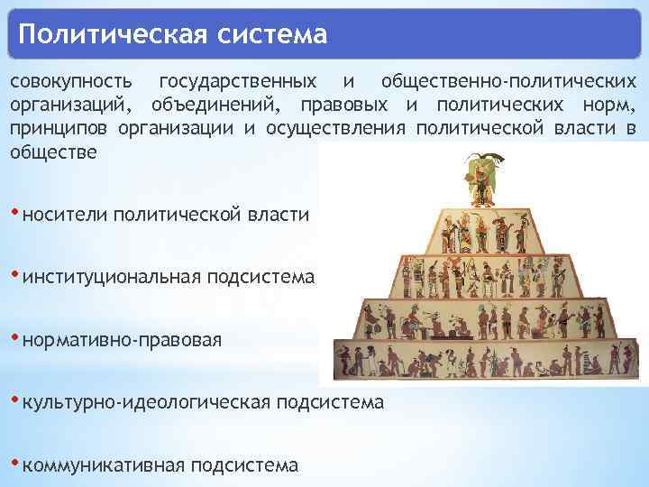 Политическая система совокупность государственных и общественно-политических организаций, объединений, правовых и политических норм, принципов организации