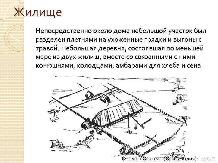 Жилище Непосредственно около дома небольшой участок был разделен плетнями на ухоженные грядки и выгоны
