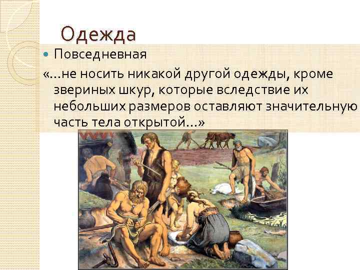 Одежда Повседневная «…не носить никакой другой одежды, кроме звериных шкур, которые вследствие их небольших