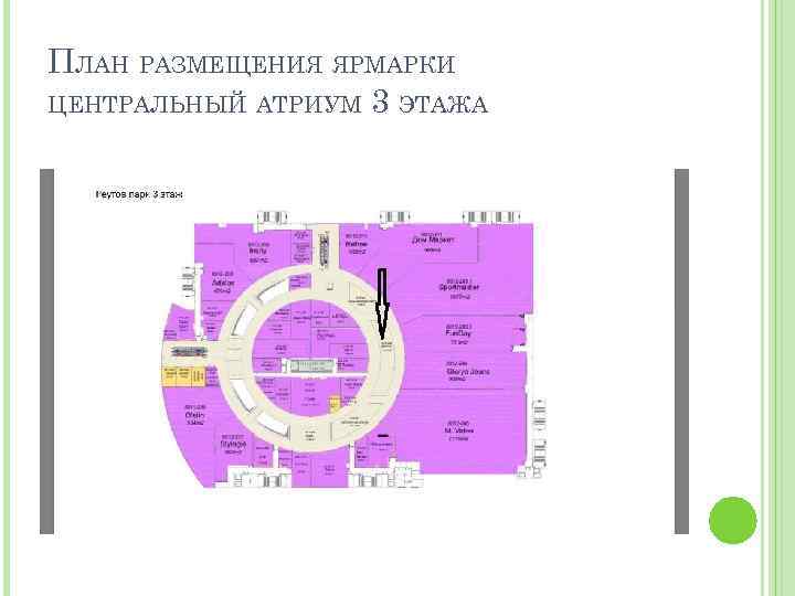 ПЛАН РАЗМЕЩЕНИЯ ЯРМАРКИ ЦЕНТРАЛЬНЫЙ АТРИУМ 3 ЭТАЖА 