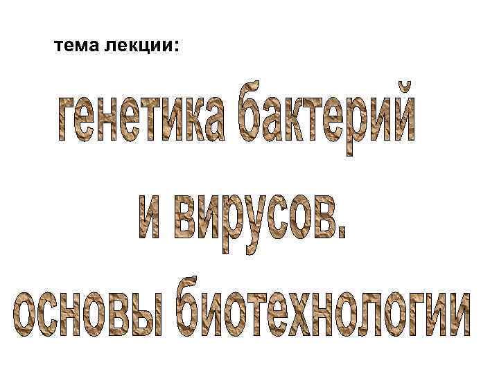 тема лекции: 