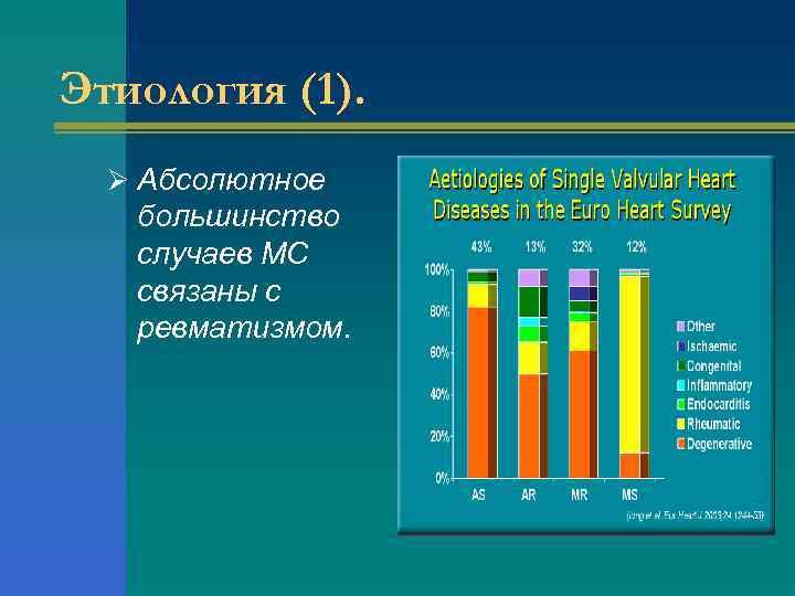 Этиология (1). Ø Абсолютное большинство случаев МС связаны с ревматизмом. 