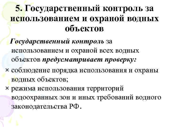 5. Государственный контроль за использованием и охраной водных объектов Государственный контроль за использованием и