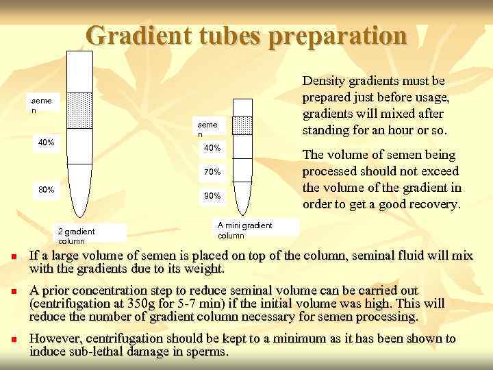 Gradient tubes preparation seme n 40% 70% 80% 90% 2 gradient column Density gradients