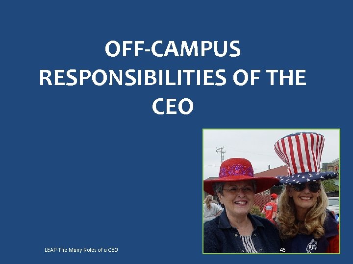 OFF-CAMPUS RESPONSIBILITIES OF THE CEO LEAP-The Many Roles of a CEO 45 