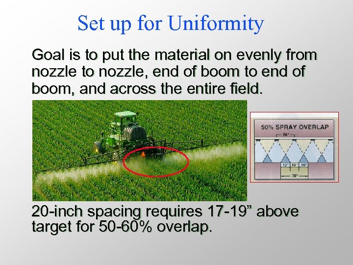 Set up for Uniformity Goal is to put the material on evenly from nozzle