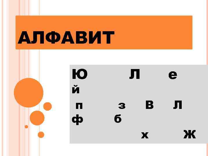 АЛФАВИТ Ю й п ф Л з б е В х Л Ж 