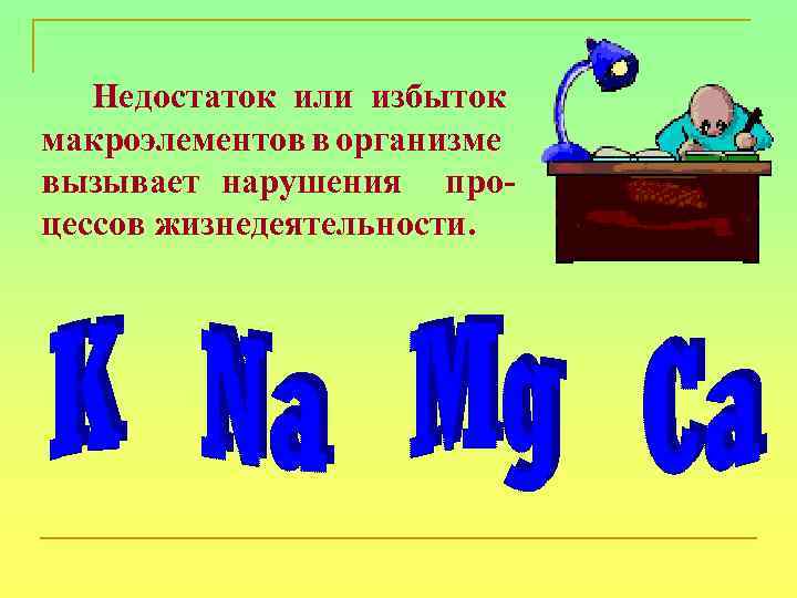 Недостаток или избыток макроэлементов в организме вызывает нарушения процессов жизнедеятельности. 