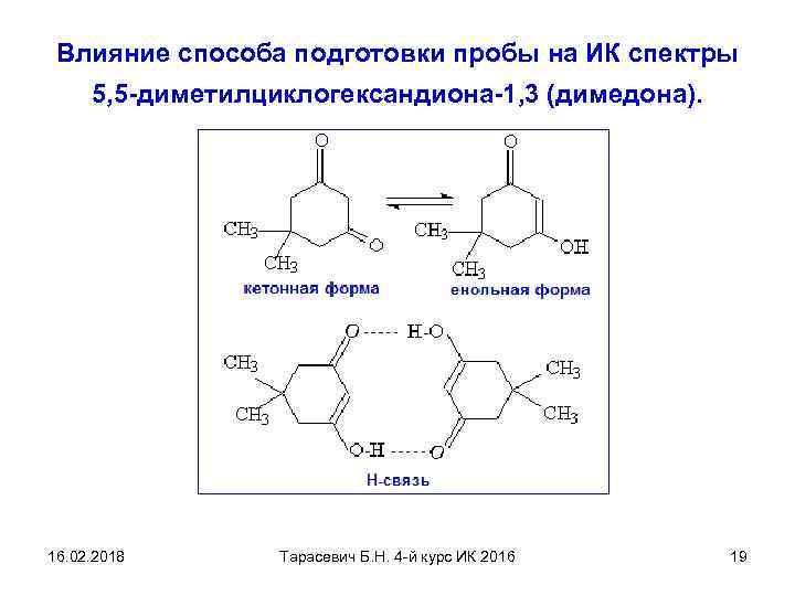 Влияние способа подготовки пробы на ИК спектры 5, 5 -диметилциклогександиона-1, 3 (димедона). 16. 02.