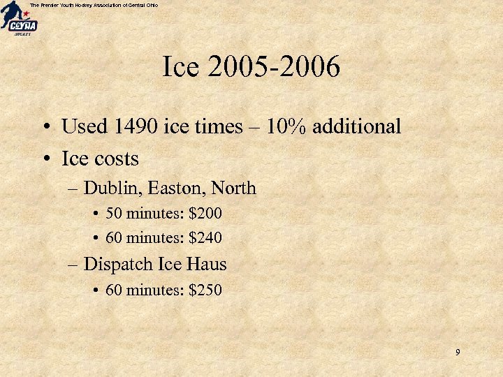 The Premier Youth Hockey Association of Central Ohio Ice 2005 -2006 • Used 1490