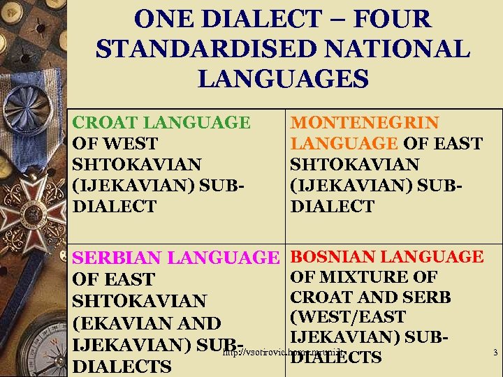 ONE DIALECT – FOUR STANDARDISED NATIONAL LANGUAGES CROAT LANGUAGE OF WEST SHTOKAVIAN (IJEKAVIAN) SUBDIALECT