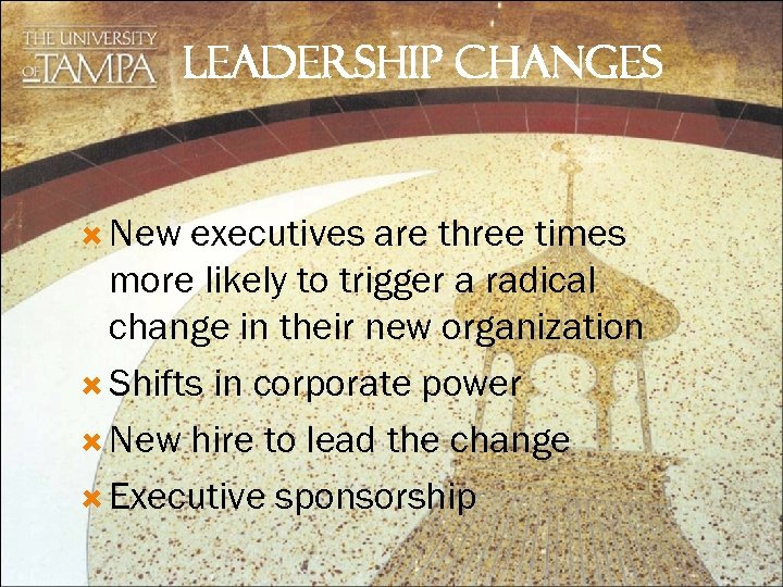 LEADERSHIP CHANGES New executives are three times more likely to trigger a radical change