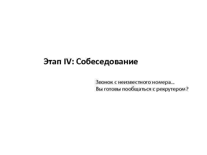Этап IV: Собеседование Звонок с неизвестного номера… Вы готовы пообщаться с рекрутером? 