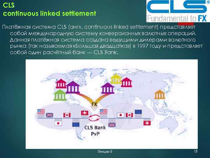 CLS continuous linked settlement Платёжная система CLS (англ. continuous linked settlement) представляет собой международную