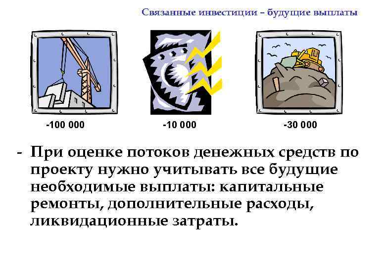 Связанные инвестиции – будущие выплаты -100 000 -10 000 -30 000 - При оценке