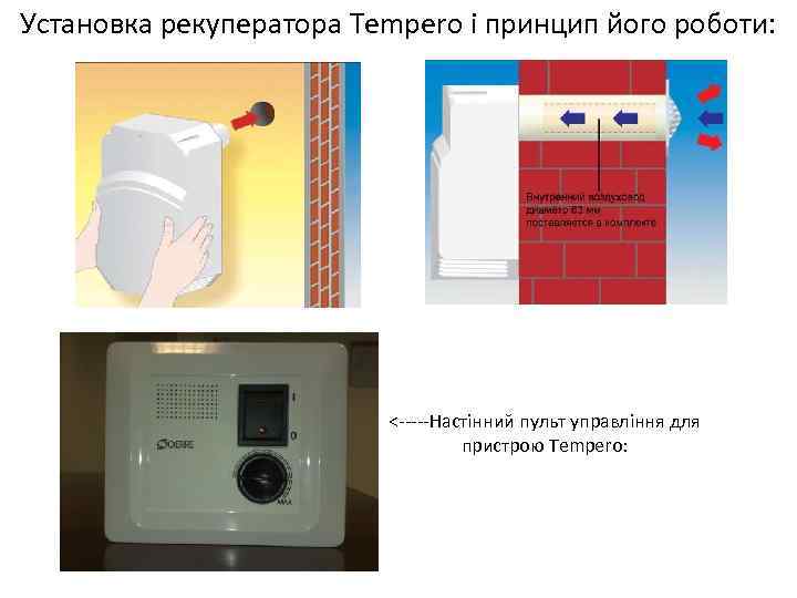 Установка рекуператора Tempero і принцип його роботи: <-----Настінний пульт управління для пристрою Tempero: 