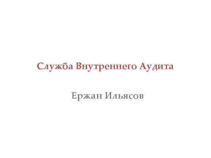 Служба Внутреннего Аудита Ержан Ильясов 