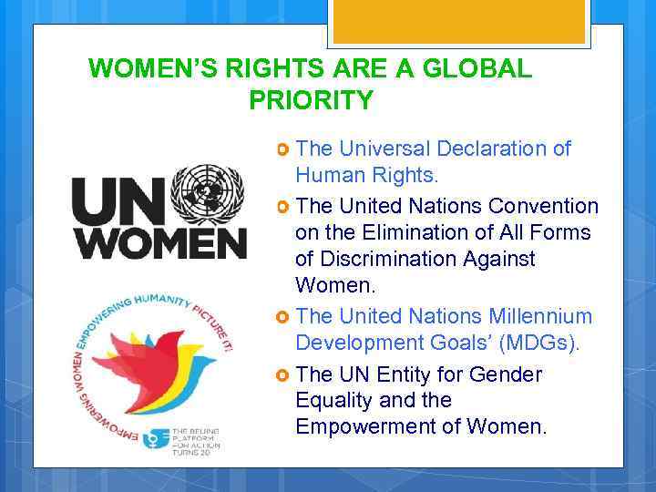 WOMEN’S RIGHTS ARE A GLOBAL PRIORITY The Universal Declaration of Human Rights. The United