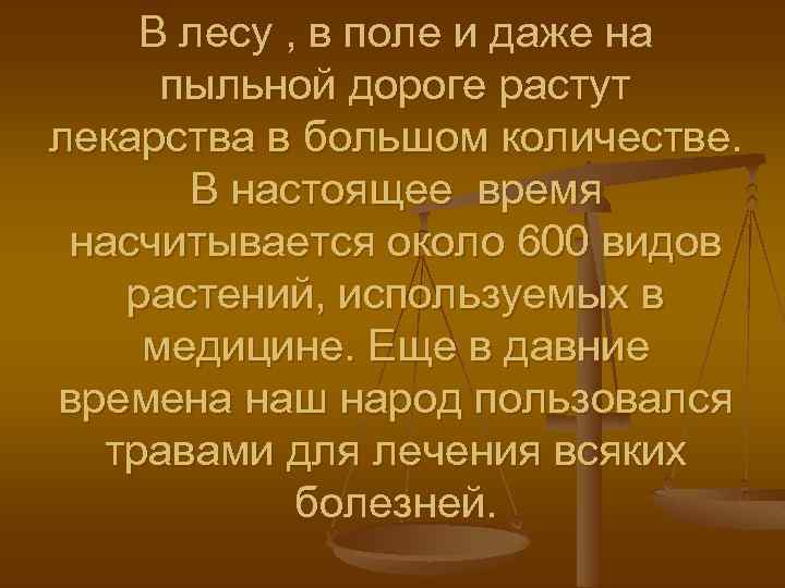 В лесу , в поле и даже на пыльной дороге растут лекарства в большом