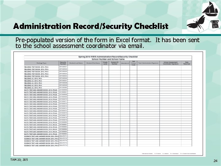 Administration Record/Security Checklist Pre-populated version of the form in Excel format. It has been