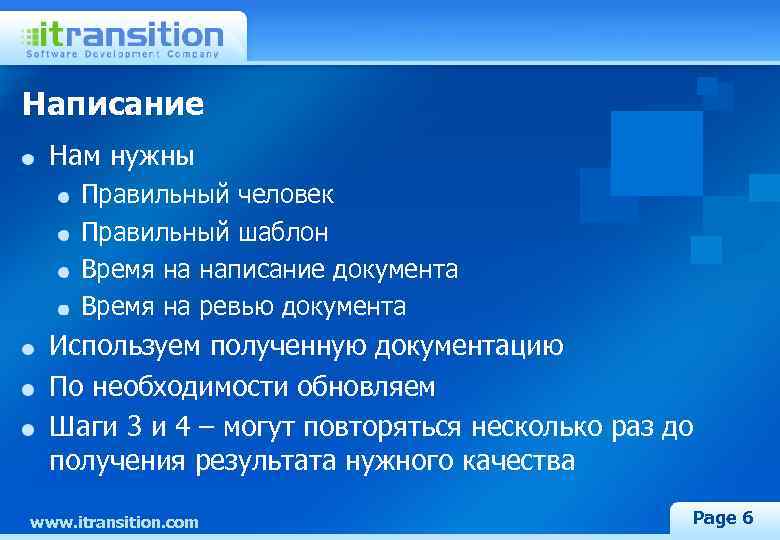 Написание Нам нужны Правильный человек Правильный шаблон Время на написание документа Время на ревью