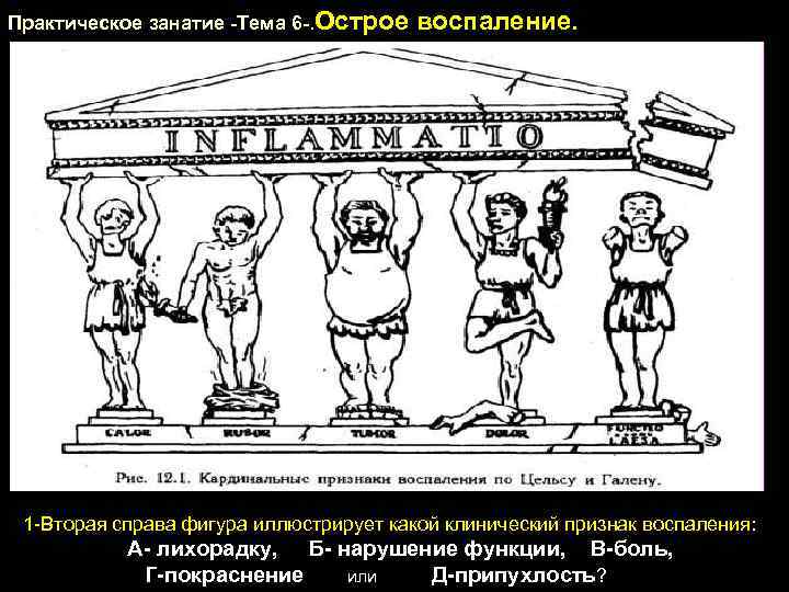 Практическое занатие -Тема 6 -. Острое воспаление. 1 -Вторая справа фигура иллюстрирует какой клинический