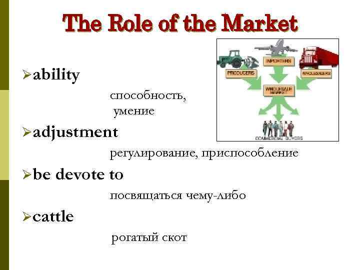 The Role of the Market Øability способность, умение Øadjustment регулирование, приспособление Øbe devote to