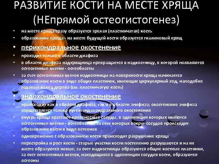 РАЗВИТИЕ КОСТИ НА МЕСТЕ ХРЯЩА (НЕпрямой остеогистогенез) • • на месте хряща сразу образуется