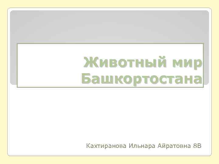 Животный мир Башкортостана Кахтиранова Ильнара Айратовна 8 В 