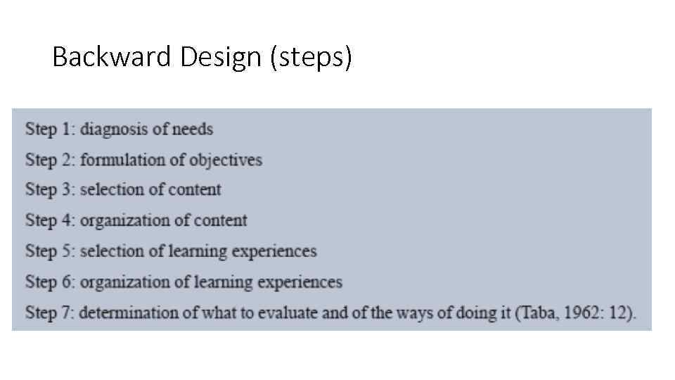 Backward Design (steps) 