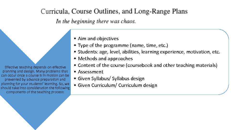 Effective teaching depends on effective planning and design. Many problems that can occur once
