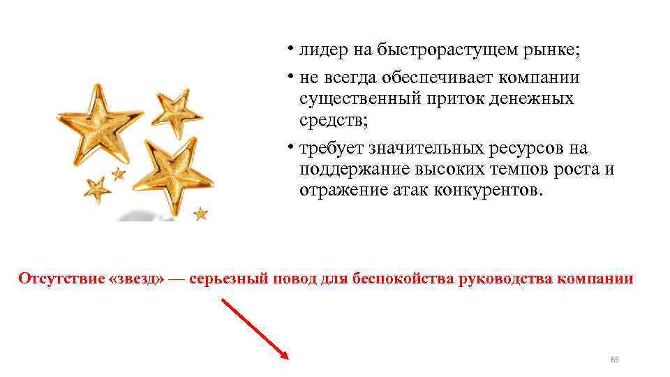  • лидер на быстрорастущем рынке; • не всегда обеспечивает компании существенный приток денежных