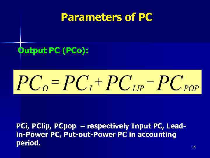 Parameters of PC Output PC (PCo): PCi, PClip, PCpop – respectively Input PC, Leadin-Power