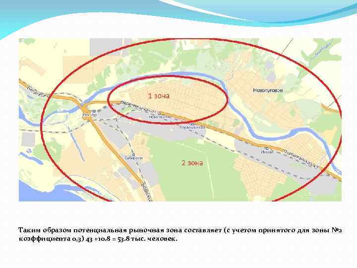 Таким образом потенциальная рыночная зона составляет (с учетом принятого для зоны № 2 коэффициента