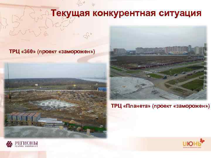 Текущая конкурентная ситуация ТРЦ « 360» (проект «заморожен» ) ТРЦ «Планета» (проект «заморожен» )