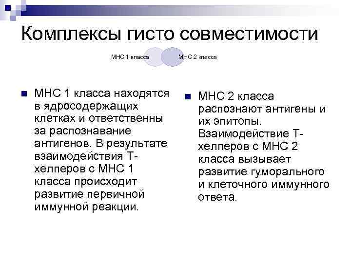 Комплексы гисто совместимости МНС 1 класса n МНС 1 класса находятся в ядросодержащих клетках