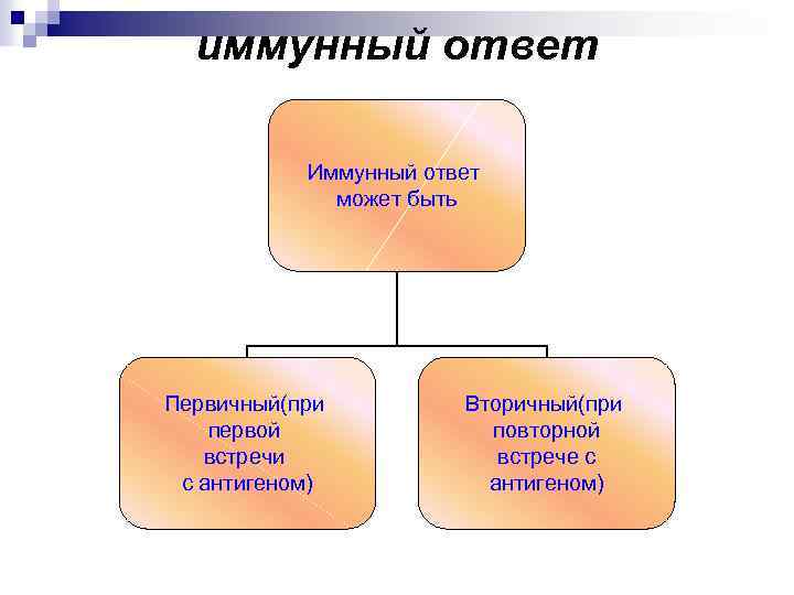 иммунный ответ Иммунный ответ может быть Первичный(при первой встречи с антигеном) Вторичный(при повторной встрече