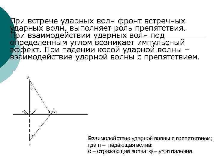 При встрече ударных волн фронт встречных ударных волн, выполняет роль препятствия. При взаимодействии ударных