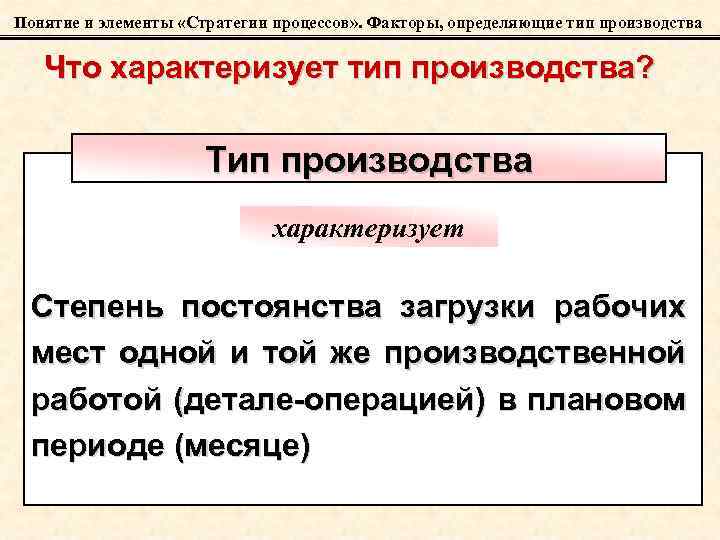 Понятие и элементы «Стратегии процессов» . Факторы, определяющие тип производства Что характеризует тип производства?